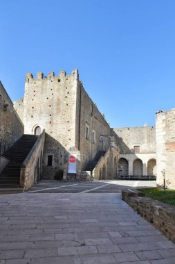 The courtyard of the medieval castle of Miglionico, a historic town in the province of Matera in Italy.