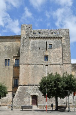 The wall of a medieval castle of Tricase, a historic town in the Puglia region, Italy.