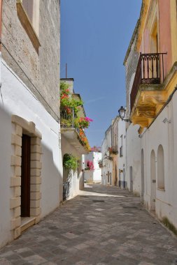 A street in the historic center of Specchia, a medieval town in the Puglia region, Italy.