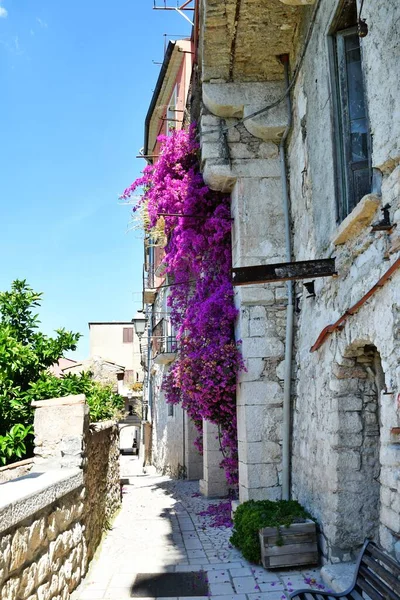 A narrow street between the old houses of Guardia Sanframondi, a village in the province of Benevento, Italy.