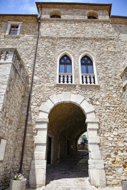 The facade of a historic building in the village of Pietragalla in the province of Potenza, Italy.