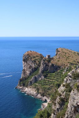 View of a stretch of Mediterranean coast in the province of Naples, Italy.