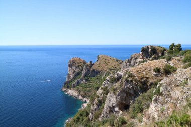 View of a stretch of Mediterranean coast in the province of Naples, Italy.