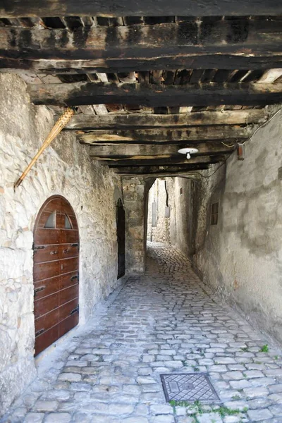 Narrow Street Old Stone Houses Campo Giove Medieval Village Abruzzo — Stok fotoğraf