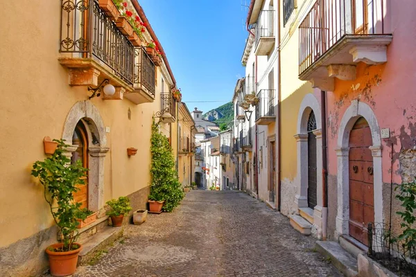 Narrow Street Old Stone Houses Cansano Medieval Village Abruzzo Region — Stok fotoğraf