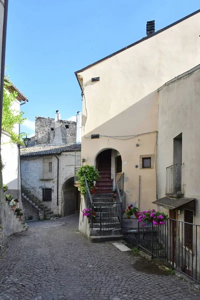 Narrow Street Old Stone Houses Cansano Medieval Village Abruzzo Region — Fotografia de Stock