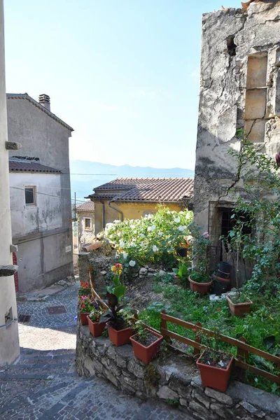 A narrow street in Pesche, a mountain village in the Molise region of Italy.