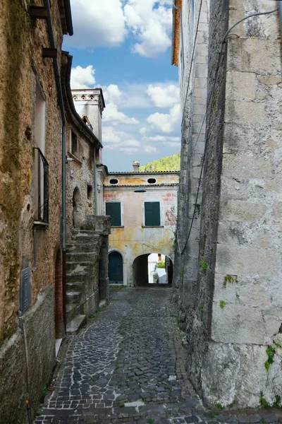A narrow street in Pesche, a mountain village in the Molise region of Italy.