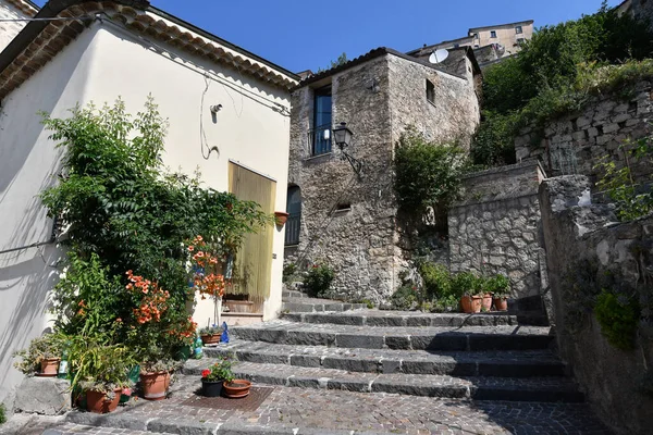 A narrow street in Pesche, a mountain village in the Molise region of Italy.