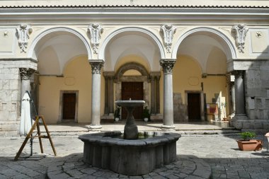 The portico of the cathedral of Sant'Agata de 'Goti, a medieval village in the province of Benevento in Campania, Italy.