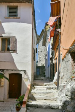 A narrow street in Cusano Mutri, a medieval village in the province of Benevento in Campania, Italy.