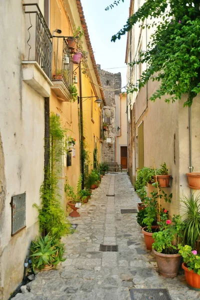 A narrow street in Castelvenere, a medieval village in the province of Avellino in Campania, Italy.