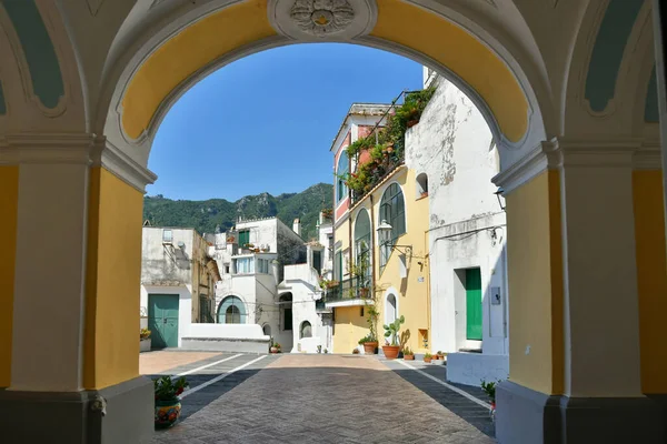 Houses Village Albori Seen Arch Church Province Salerno Italy — Stock fotografie