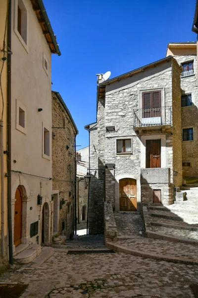 Una Stradina Tra Antiche Case Pietra Barrea Borgo Medievale Abruzzo — Foto Stock