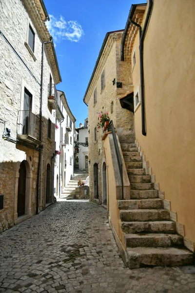 Smal Gata Mellan Gamla Stenhusen Barrea Medeltida Regionen Abruzzo Italien — Stockfoto