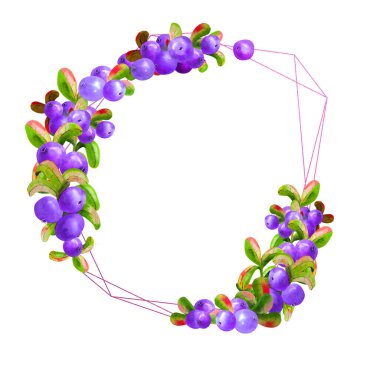 Beyaz arka planda olgun irgi üzümlü bir geometrik çerçeve izole edilmiştir. Grafik elementi. Suluboya çizimi