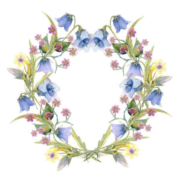 浪漫的花环想开心点名片模板。水彩画野花 — 图库照片