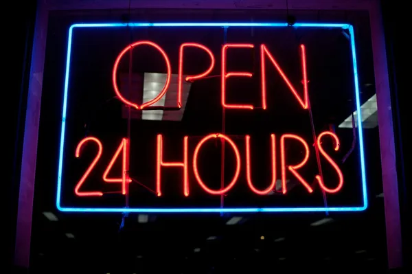 Open 24 hours sign — Stock Photo, Image