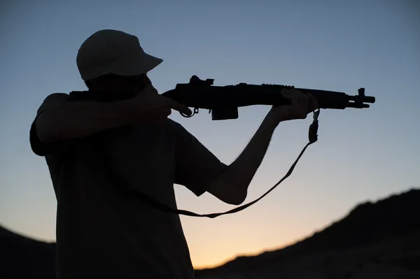 Rifle shooter silhouette — Stock Photo, Image