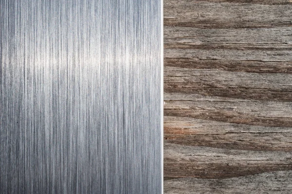 Brushed metal and wood background — Stock Photo, Image