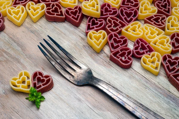 Love heart pasta and fork — Stock Photo, Image