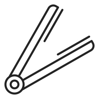 Saç düzleştirici çizgi ikon vektörü izole edildi. Kuaför aleti, profesyonel ekipman. Saç ütüsü ya da kurutma makinesi. Farklı saç modelleri için elektrikli aksesuar.