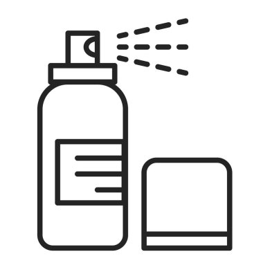 Saç spreyi vektörünün çizgi simgesi izole edildi. Aerosol şişesi, içinde gaz olan konteynır. Güzellik aleti, profesyonel kozmetik. Ferahlatıcı, deodorant ya da parfüm.