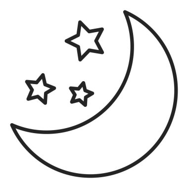 Night icon vector isolated. Symbol of moon or crescent and stars, bedtime. Line pictogram for nighttime. Abstract lunar silhouette.