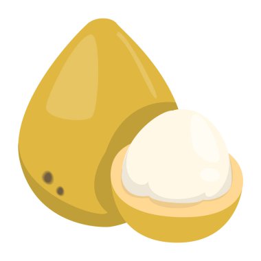 Bacuri vektörü izole edildi. Tropik meyve, taze dilimlenmiş ürün. Vejetaryen yemeği, olgun meyve eti. Egzotik Bacuri.