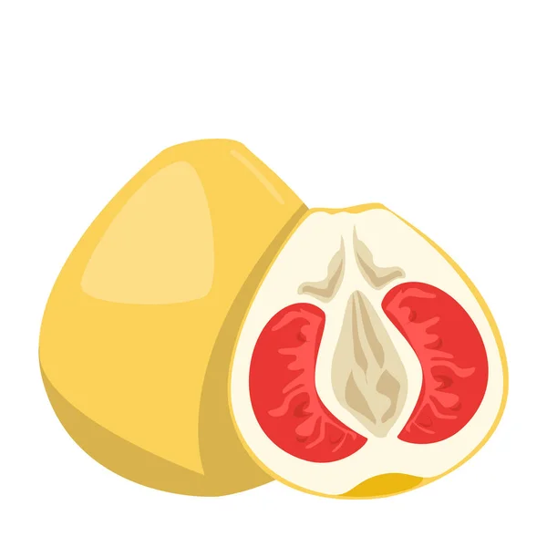 Ovocný Vektor Pomelo Izolován Sladký Žlutý Citrus Červenou Dužinou Nakrájená — Stockový vektor