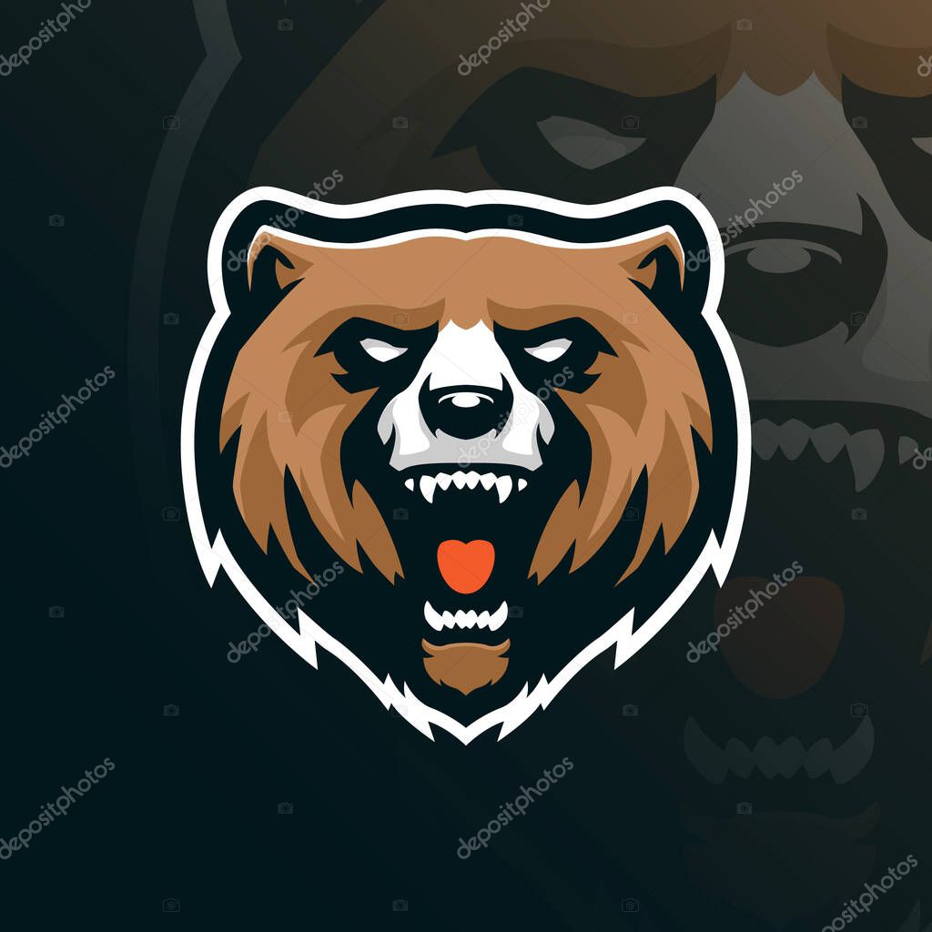 Bear mascot logo design vector with modern illustration concept style for badge, emblem and t shirt printing. Angry bear head illustration.