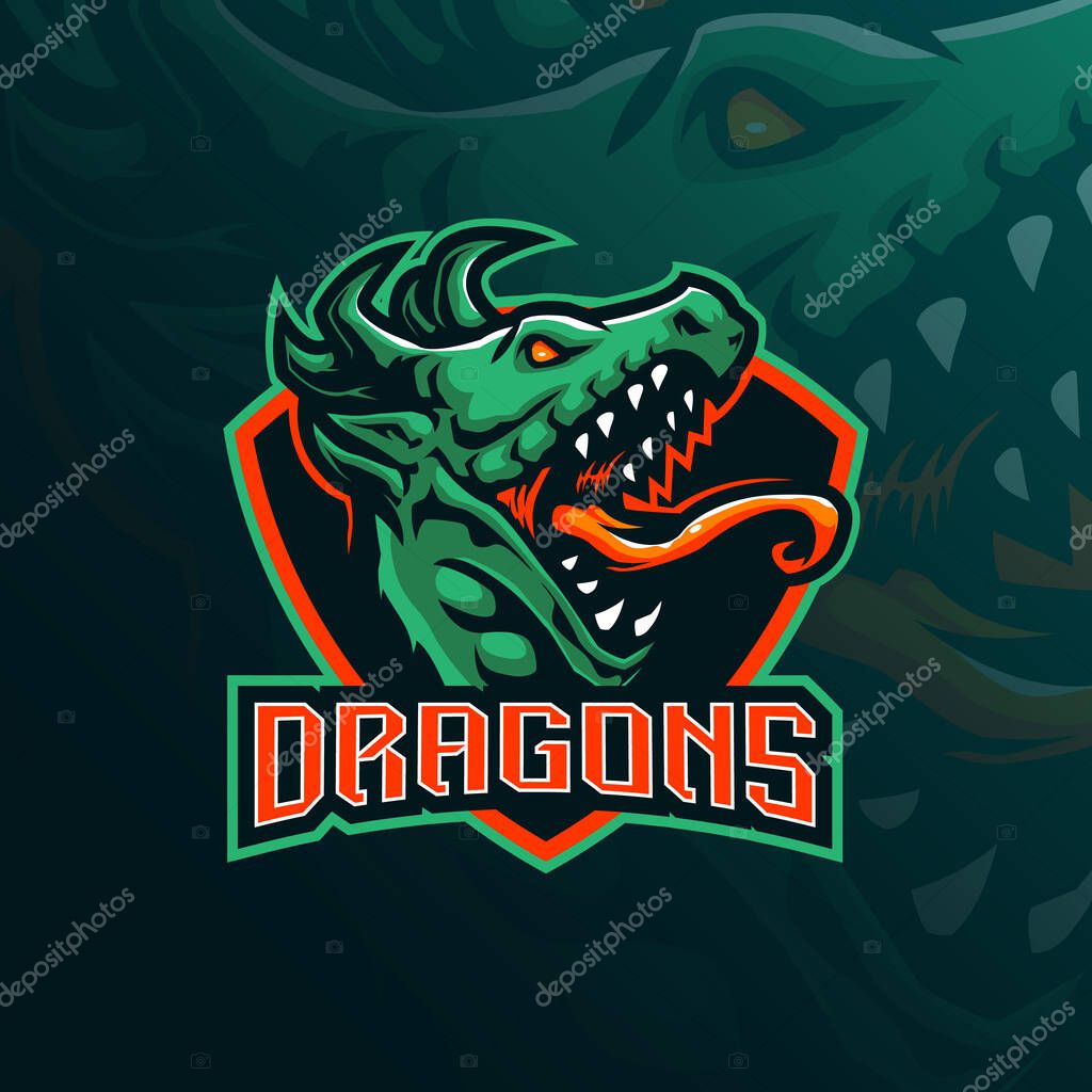 Dragon mascot logo design with modern illustration concept style for badge, emblem and t shirt printing. angry dragon head illustration for sport and esport team.