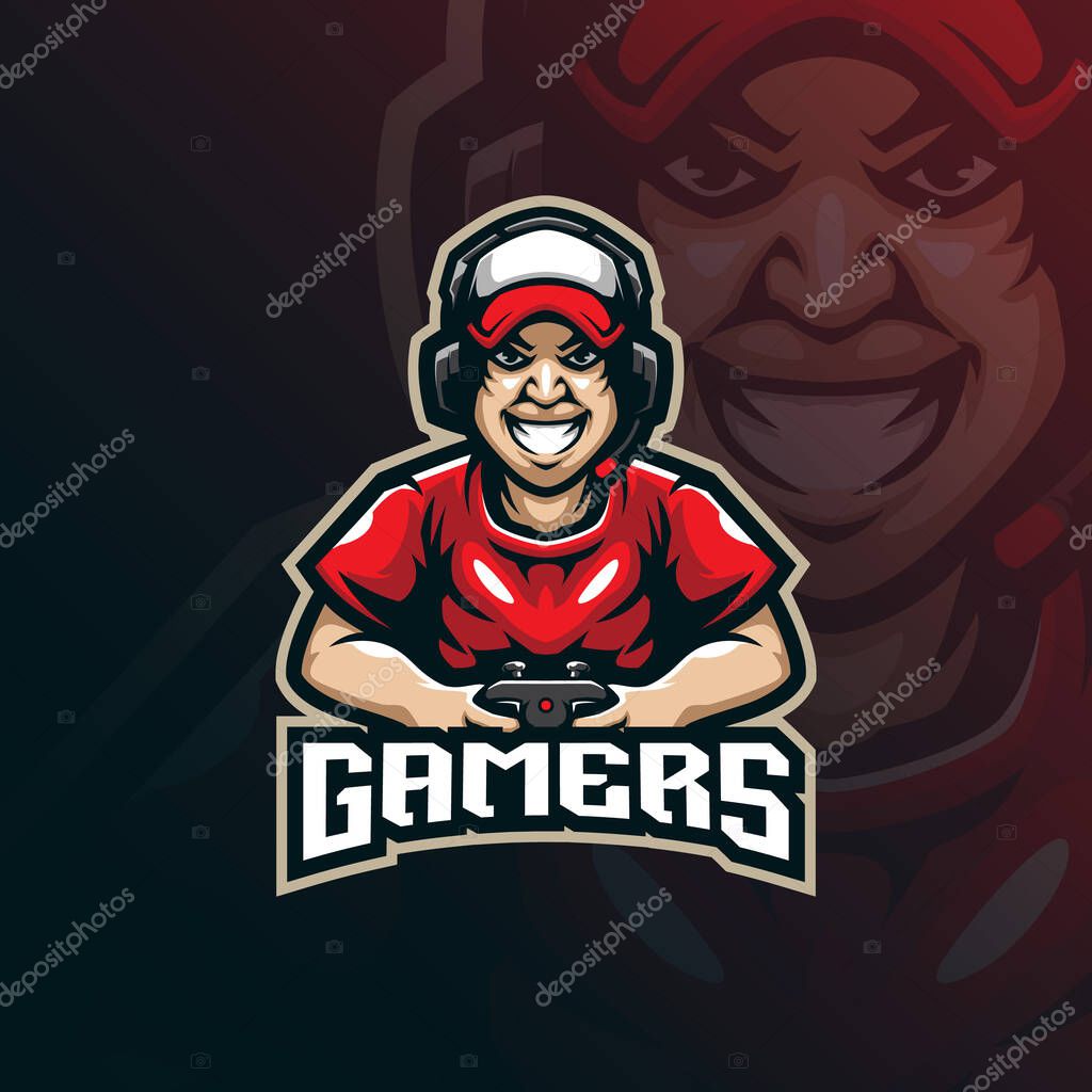Gamer mascot logo design with modern illustration concept style for badge, emblem and t shirt printing. Smart gamer illustration for sport and esport team.