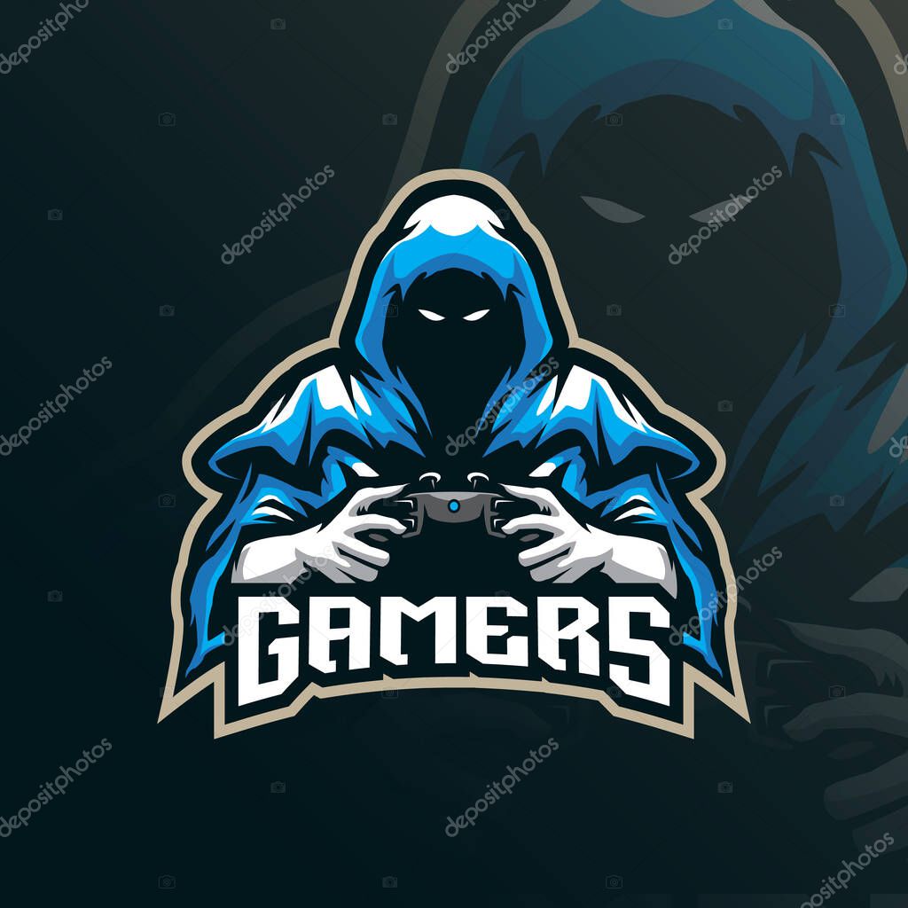 Gamer mascot logo design with modern illustration concept style for badge, emblem and t shirt printing. Reaper gamer illustration for sport and esport team.