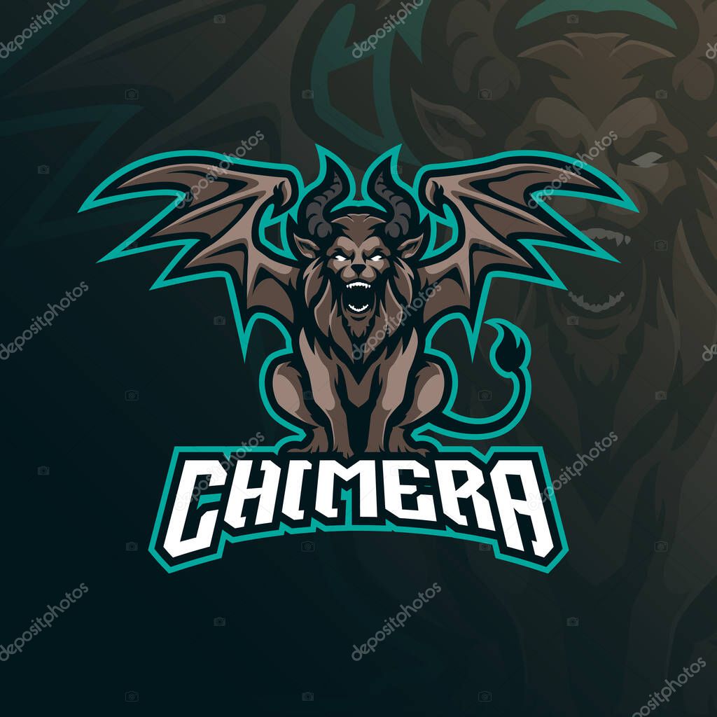 Chimera mascot logo design with modern illustration concept style for badge, emblem and tshirt printing. Angry chimera illustration for sport and esport team.