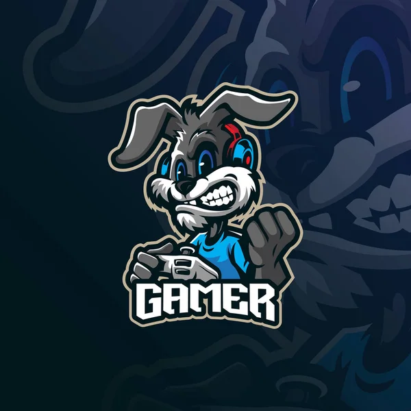 Vector Diseño Del Logotipo Mascota Del Jugador Del Conejo Con — Archivo Imágenes Vectoriales