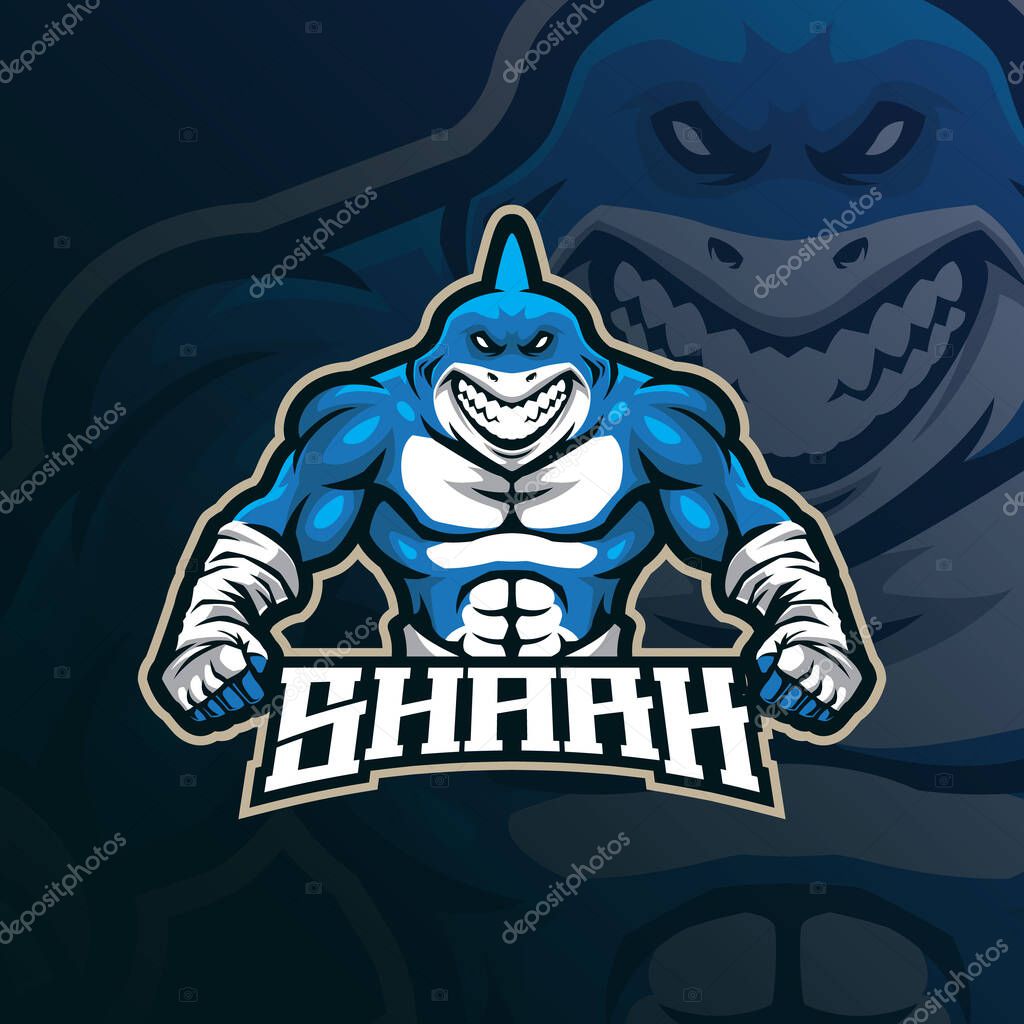Shark mascot logo design vector with modern illustration concept style for badge, emblem and t shirt printing. Angry shark illustration for sport and esport team.