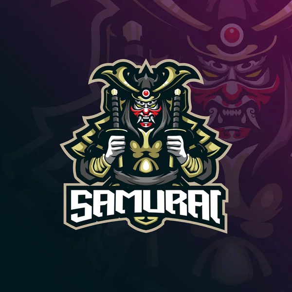 Samurai Mascota Logotipo Diseño Vector Con Estilo Moderno Concepto Ilustración — Archivo Imágenes Vectoriales