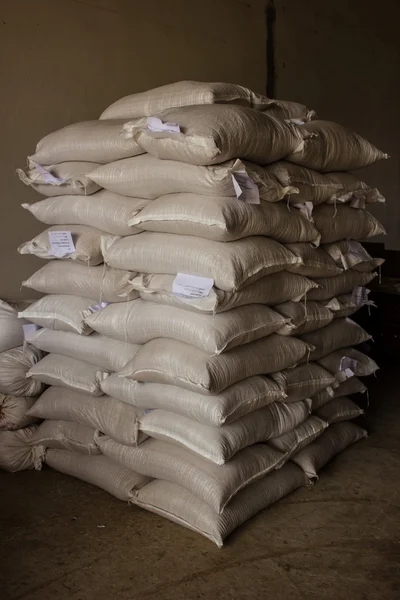 Arrangement with lots of fertilizer sacks. — Stock Photo, Image