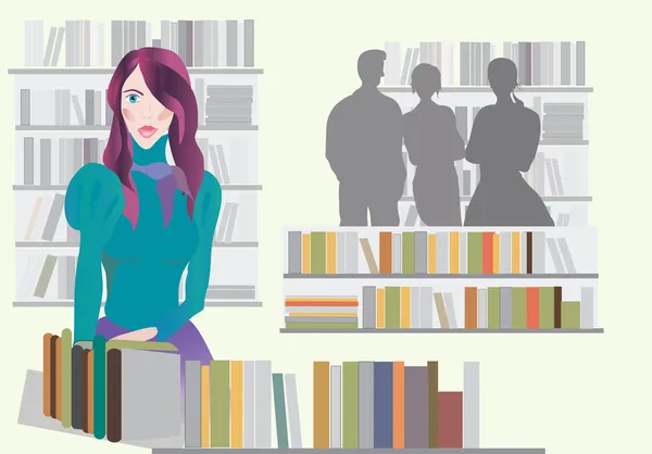 Woman in Bookstore — Stock Vector