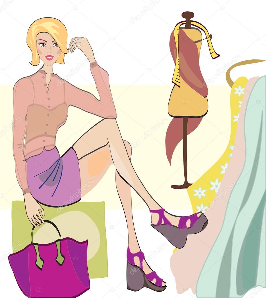 Girl on Shopping. Fashion Shop