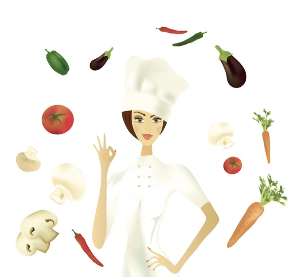 Chef showing Ok Gesture with Vegetables — Stock Photo, Image