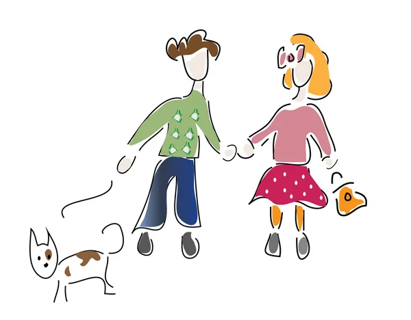 Petit garçon et une fille avec chien — Image vectorielle