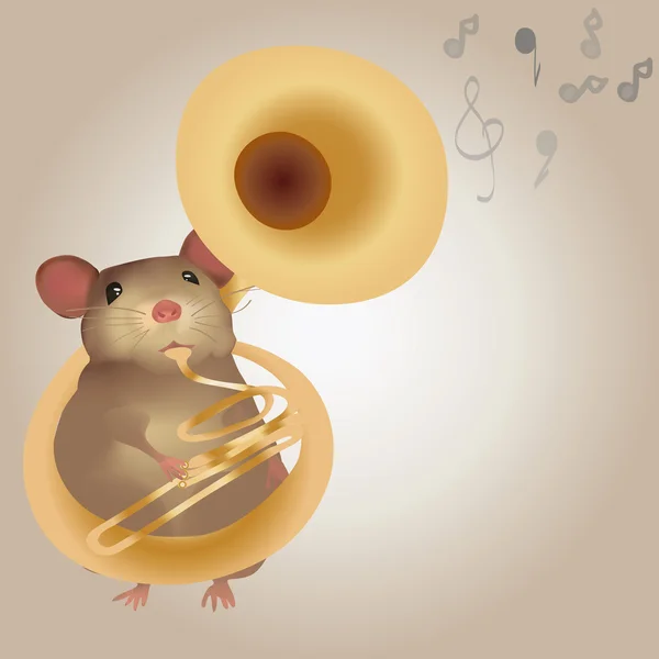 チューバで遊ぶマウスの図 — ストックベクタ
