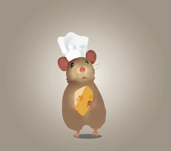 Mouse Chef with Hat and Cheese — Stock Vector