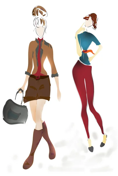 Ilustração de Meninas Jovens. Esboço de moda — Fotografia de Stock