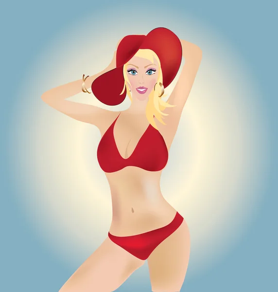 Woman in Swimsuit with hat — Stock Vector