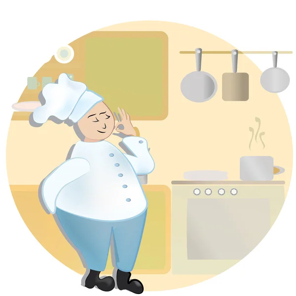 Chef. Man in cooker uniform showing Ok sign — Stock Vector