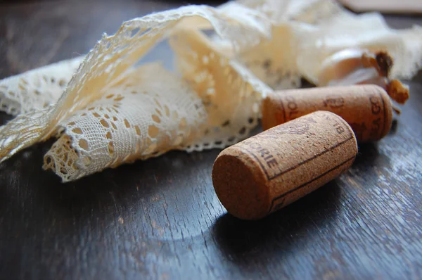 Cork, Lace, Kayu dan bawang putih — Stok Foto
