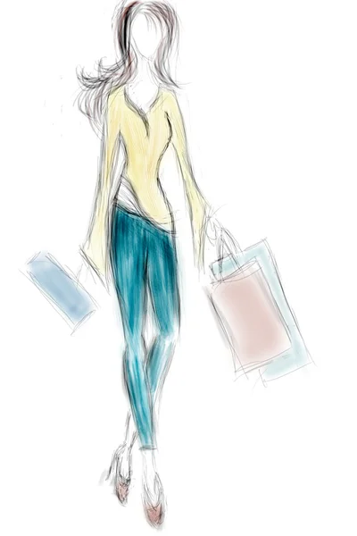 Kadın ile çanta alışveriş üzerinde — Stok fotoğraf